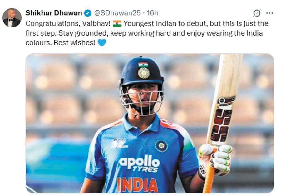 Cricketer Shikhar Dhawan took to X to laud Vaibhav's feat.