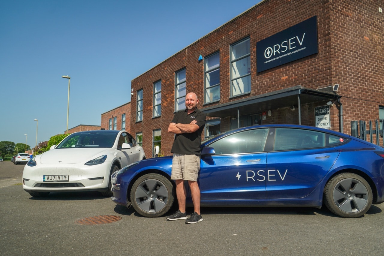 Richard Symons in South England with his two high-mileage Teslas.