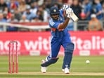 India's Sanju Samson plays a shot during the first Twenty20 (T20) international cricket match between England and India