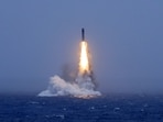 In this photo released by Xinhua News Agency, a long-range ballistic missile bursts out of the sea during a test launched from a Chinese nuclear-powered submarines in the South Pacific on Monday, July 6, 2026. (AP)