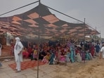 Hundreds of residents of Chanot village in Hisar district intensified their protest for a T-joint from the underconstruction Bhakra pipeline by blocking the Hansi-Barwala road disrupting traffic for a few hours. (HT Photo)