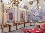 A grand, arched buffet hall featuring plush seating; an interactive, cascading luxury chocolate fountain station. (All pics: Cherish Hospitality, Cherish Exclusive and A-La-Chaat)