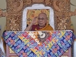 The 14th Dalai Lama during an event organised on his 91th Birthday celebrations, at Choglamsar in Leh on Monday. (Waseem Andrabi/HT)