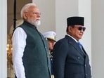 Prime Minister Narendra Modi with Indonesian President Prabowo Subianto during a ceremonial welcome at the Istana Merdeka, Presidential Palace, in Jakarta,