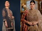 Kareena Kapoor in a zardozi-ajrakh suit; Anshula Kapoor's zardozi blouse 