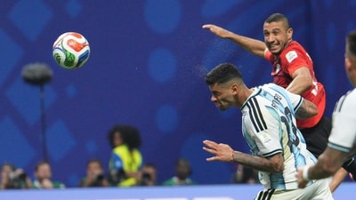 Cristian Romero's 79th-minute header from a pinpoint Messi cross gave the defending champions a lifeline at 2-1. (AP) Cristian Romero's 79th-minute header from a pinpoint Messi cross gave the defending champions a lifeline at 2-1. (AP)