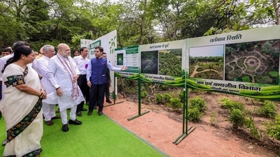 Union Home Minister Amit Shah along with Delhi Chief Minister Rekha Gupta during a tree plantation drive carried out in the President's Bodyguard premises, in New Delhi. (@AmitShah) Union Home Minister Amit Shah along with Delhi Chief Minister Rekha Gupta during a tree plantation drive carried out in the President's Bodyguard premises, in New Delhi. (@AmitShah)