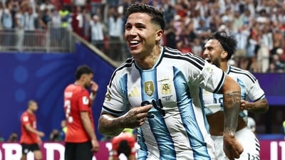 With extra-time looming, Enzo Fernandez nodded in a sensational winner in the second minute of time added on to finally break Egypt's resistance.&nbsp; (REUTERS)