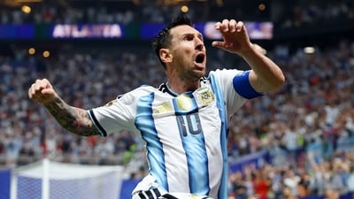 Lionel Messi fired home a superb volley to level the score at 2-2, taking his tournament tally to eight goals and sending the thousands of Argentina supporters among the 68,239 crowd into celebration. (REUTERS)