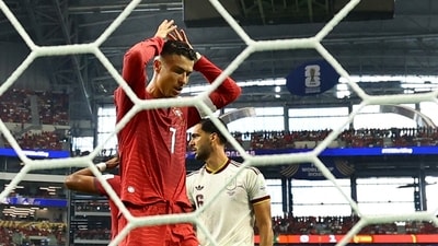Portugal's Cristiano Ronaldo reacts after a missed chance (REUTERS)