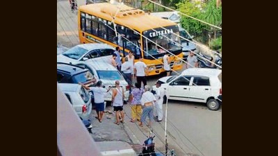 The mishap scene in Sector 26 on Tuesday. (Sant Arora/HT)