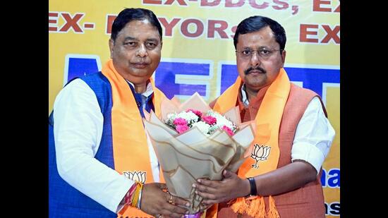 BJP National President Nitin Nabin meets BJP Jammu and Kashmir President Sat Paul Sharma on Tuesday. (@NitinNabin X)