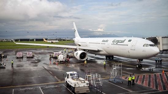 A Saudia Airlines plane before departing (AFP)