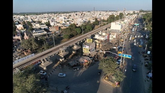 Officials said the Kurukshetra elevated railway track from Pehowa Road to the Kurukshetra Block section is 5.9km long. (HT Photo)