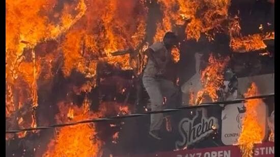 The exact moment when Jayant jumped from the building to save his life. (Sourced)