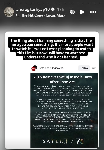 Anurag Kashyap on Satluj ban. Anurag Kashyap on Satluj ban.
