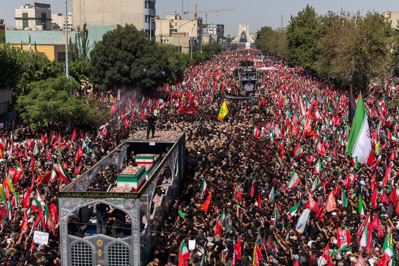 The funeral procession drew a vast crowd in Tehran on Monday. The funeral procession drew a vast crowd in Tehran on Monday.