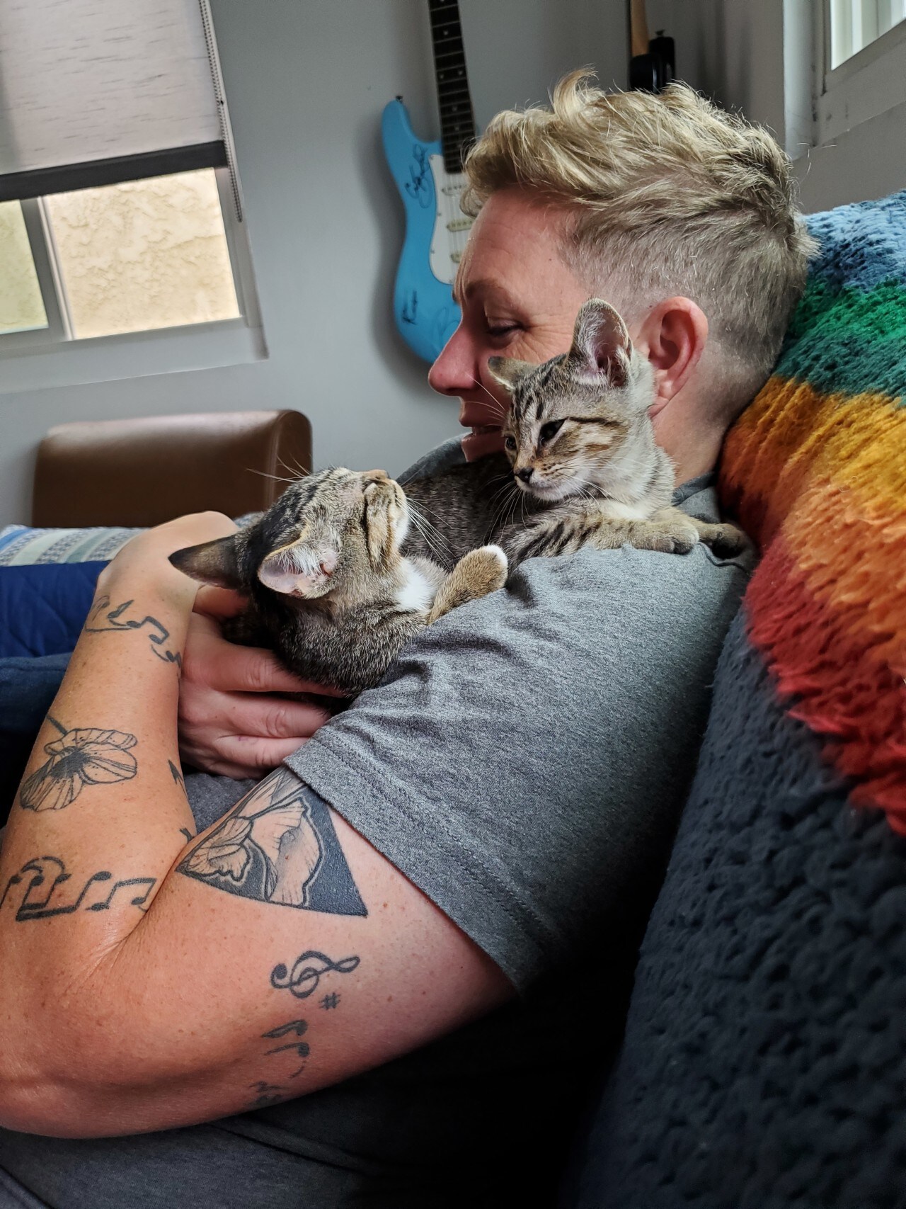 Erin Waidelich and Simon (left) and Texas (on shoulder).