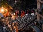 Rescue and relief operations underway after a building collapsed at the Rohini Sector 16 area, in New Delhi on Wednesday. 