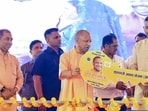 Chief minister Yogi Adityanath at a public event in Chitrakoot on Wednesday. (ANI PHOTO)