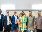 Haryana Chief Minister Nayab Singh Saini meets Swedish delegation that arrived under the leadership of IKEA India's CEO Patrik Antoni, in Chandigarh on Wednesday. (ANI)