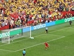 Ruben Vargas of Switzerland celebrates after scoring the fifth and winning penalty against Colombia. (Getty Images via AFP)