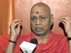 Swami Govind Dev Giri Maharaj, treasurer of the Shri Ram Janmabhoomi Teerth Kshetra Trust, speaks to media over the resignation of Champat Rai as general secretary, in Ayodhya on Tuesday. (ANI Video Grab)