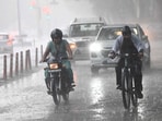The IMD said very light to light, moderate rain, and thunderstorms were likely during Wednesday forenoon. (HT PHOTO)