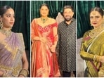 Janhvi Kapoor and Rekha wore sarees to Anshula Kapoor's reception party. 