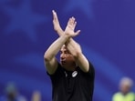 Egypt coach Hossam Hassan reacts during the FIFA World Cup 2026 Round of 16 match between Argentina and Egypt at Atlanta Stadium on July 07, 2026 in Atlanta, Georgia