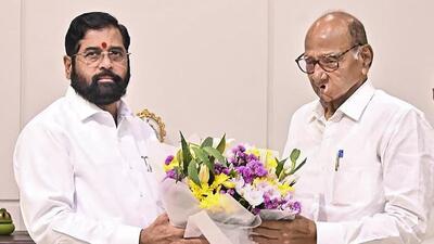 **EDS: IMAGE VIA @mieknathshinde** Mumbai: Maharashtra Chief Minister Eknath Shinde and NCP (Sharad) Chief Sharad Pawar during a meeting, in Mumbai, Saturday, Aug. 3, 2024. (PTI Photo) (PTI08_03_2024_000267B) (PTI) **EDS: IMAGE VIA @mieknathshinde** Mumbai: Maharashtra Chief Minister Eknath Shinde and NCP (Sharad) Chief Sharad Pawar during a meeting, in Mumbai, Saturday, Aug. 3, 2024. (PTI Photo) (PTI08_03_2024_000267B) (PTI)