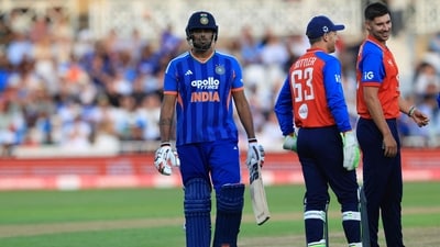 Harshit Rana was sent to bat ahead of Shivam Dube which came under the scanner. (AFP) Harshit Rana was sent to bat ahead of Shivam Dube which came under the scanner. (AFP)