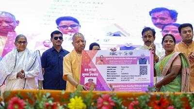 Chief minister Yogi Adityanath at the launch event of the cashless medical treatment scheme for teachers. (PTI PHOTO) Chief minister Yogi Adityanath at the launch event of the cashless medical treatment scheme for teachers. (PTI PHOTO)