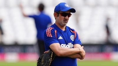 India head coach Gautam Gambhir attends a nets session in Nottingham. (David Davies/PA via AP)