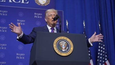 US President Donald Trump speaks during a Board of Peace meeting (AP) US President Donald Trump speaks during a Board of Peace meeting (AP)