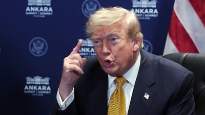 President Donald Trump speaks during a meeting with NATO Secretary General Mark Rutte at the NATO summit in Ankara, Turkey, (Filip Singer/Pool EPA via AP) President Donald Trump speaks during a meeting with NATO Secretary General Mark Rutte at the NATO summit in Ankara, Turkey, (Filip Singer/Pool EPA via AP)
