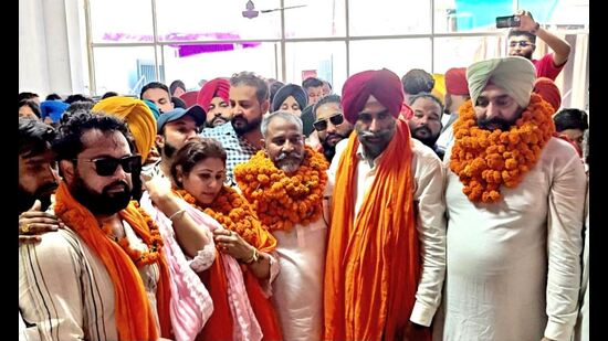 AAP’s Narinder Singh Manso, a three-time councillor, was elected mayor, while Kamakshi Duggal and Sameer Sharma were elected senior deputy mayor and deputy mayor, respectively. (HT Photo)