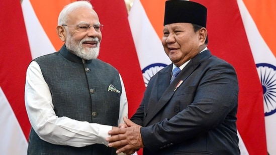 Prime Minister Narendra Modi with Indonesian President Prabowo Subianto at the Presidential Palace in Jakarta on Tuesday. (@IndianEmbJkt)