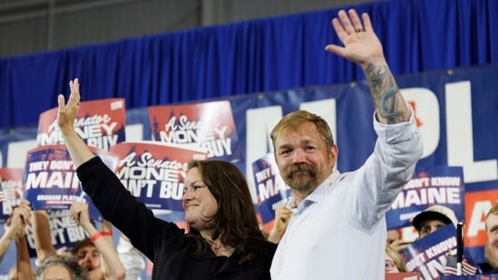 Democratic U.S. Senate candidate Graham Platner and his wife Amy Gertner