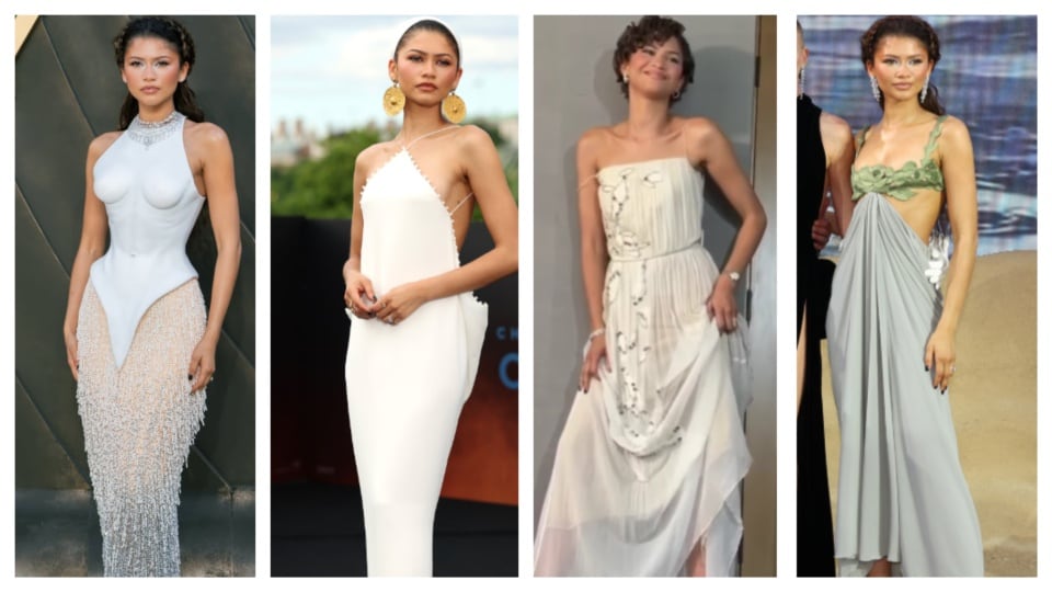 Zendaya primarily wore whites or outfits with a lot of ruching, flowy layers or pleats. (Picture credit: Instagram) Zendaya primarily wore whites or outfits with a lot of ruching, flowy layers or pleats. (Picture credit: Instagram)