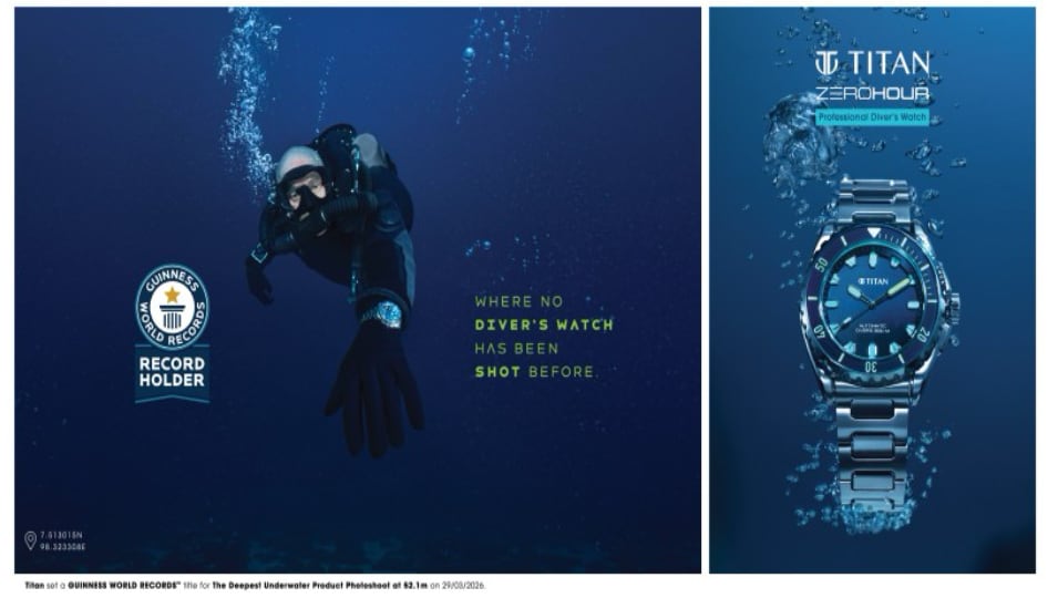 Titan's Zero Hour sets Guinness World Record for deepest underwater photoshoot, reinforcing Indian watchmaking's global competitiveness through engineering and craftsmanship. (Titan Watches) Titan's Zero Hour sets Guinness World Record for deepest underwater photoshoot, reinforcing Indian watchmaking's global competitiveness through engineering and craftsmanship. (Titan Watches)
