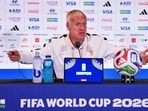 France head coach Didier Deschamps talks to the media at a press conference ahead of the World Cup quarterfinal soccer match between France and Morocco