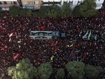 US-Iran war LIVE: Mourners gather around a vehicle transporting the coffin of Iran's late Supreme Leader Ayatollah Ali Khamenei, who was killed on February 28 in Israeli and U.S. airstrikes, and coffins of his family members, on the day of his burial, in a culmination of a mass funeral, in Mashhad, Iran, July 9, 2026. 