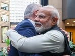 In this image received on July 9, 2026, Prime Minister Narendra Modi embraces Australian Prime Minister Anthony Albanese during the India-Australia CEOs Forum, in Melbourne, Australia. 