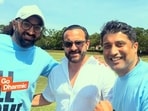Saif Ali Khan joins Usman Afzaal and Monty Panesar for a charity cricket match in England.
