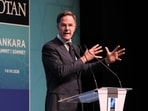 Mark Rutte, secretary general of the North Atlantic Treaty Organization (NATO), during a news conference at the NATO Summit in Ankara, Turkey