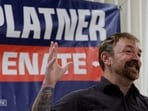Democratic candidate for US Senate Graham Platner speaks at a campaign town hall meeting in Portland, Maine, US.