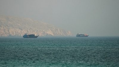 Vessels at the Strait of Hormuz, as seen from Musandam, Oman, July 9, 2026. (REUTERS)