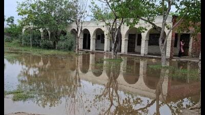 Meanwhile, a few government schools were also impacted due to waterlogging and leakage. (HT) Meanwhile, a few government schools were also impacted due to waterlogging and leakage. (HT)