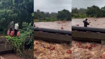 বন্যার জলে ভাসছে ৩০০০ LPG সিলিন্ডার! (সৌজন্যে টুইটার)